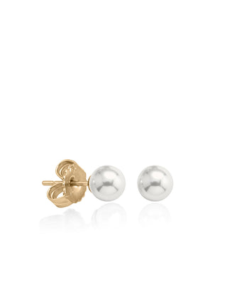 Sterling Silver Gold Plated Stud Earrings for Women with Organic Pearl, 6mm Round White Pearl, Lyra Collection