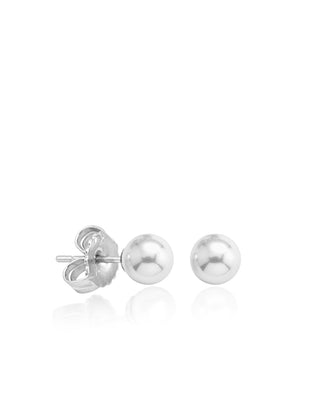 Sterling Silver Rhodium Plated Stud Earrings for Women with Organic Pearl, 6mm Round White Pearl, Lyra Collection