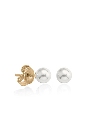 Sterling Silver Gold Plated Stud Earrings for Women with Organic Pearl, 7mm Round White Pearl, Lyra Collection