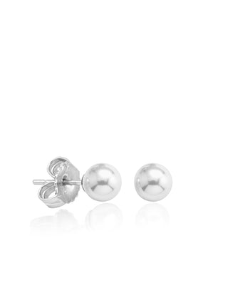 Sterling Silver Rhodium Plated Stud Earrings for Women with Organic Pearl, 7mm Round White Pearl, Lyra Collection