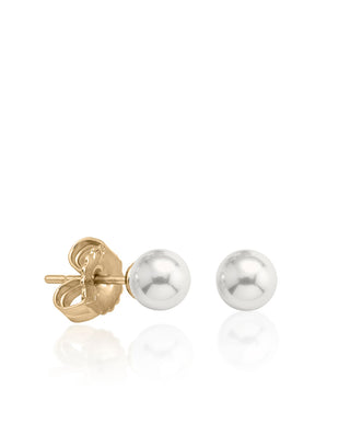 Sterling Silver Gold Plated Stud Earrings for Women with Organic Pearl, 8mm Round White Pearl, Lyra Collection