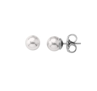 Sterling Silver Rhodium Plated Stud Earrings for Women with Organic Pearl, 9mm Round White Pearl, Lyra Collection