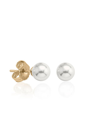Sterling Silver Gold Plated Stud Earrings for Women with Organic Pearl, 10mm Round White Pearl, Lyra Collection