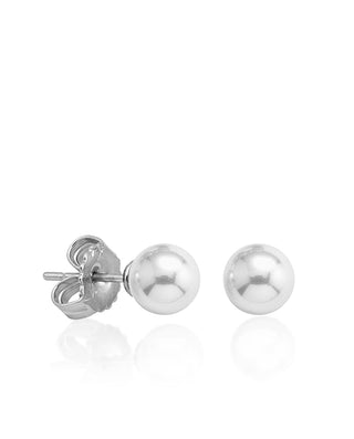 Sterling Silver Rhodium Plated Stud Earrings for Women with Organic Pearl, 10mm Round White Pearl, Lyra Collection