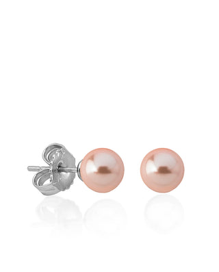 Sterling Silver Rhodium Plated Stud Earrings for Women with Organic Pearl, 10mm Round Pink Pearl, Lyra Collection