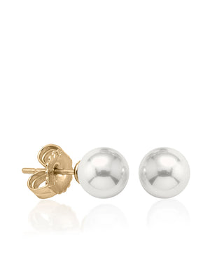Sterling Silver Gold Plated Stud Earrings for Women with Organic Pearl, 12mm Round White Pearl, Lyra Collection