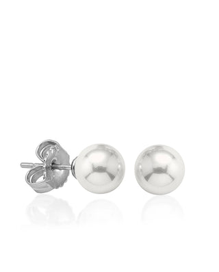 Sterling Silver Rhodium Plated Stud Earrings for Women with Organic Pearl, 12mm Round White Pearl, Lyra Collection
