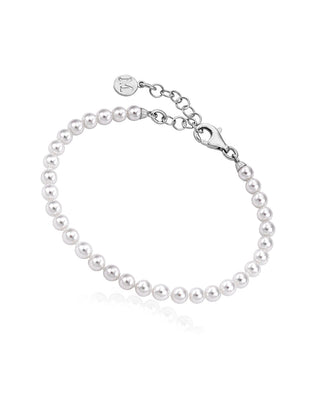 Sterling Silver Rhodium Plated Bracelet for Women with Organic Pearl, 4mm Round White Pearl, 6.2/7.4" Length, Ballet Collection