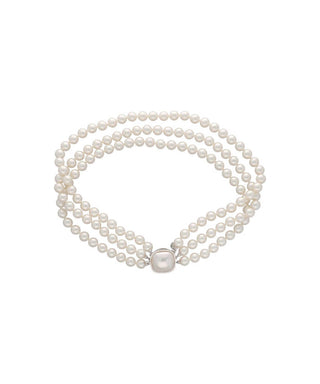 Sterling Silver Rhodium Plated Choker Necklace for Women with Organic Pearl, 8mm Round White Pearl, 15.3" Length, Luna Collection