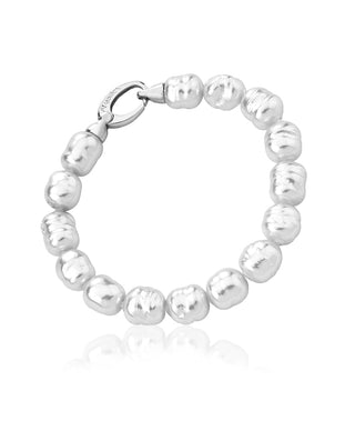 Sterling Silver Rhodium Plated Bracelet for Women with Organic Pearl, 8mm Baroque White Pearl , 7.48" Length, Agora Collection