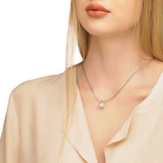 Sterling Silver Rhodium Plated Pendant Necklace for Women with Organic Pearl, 10mm Round White Pearl, 16.5/18.5" Length, Nuada Collection