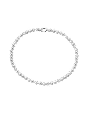 Sterling Silver Rhodium Plated Choker for Women with Organic Pearl, 6mm Round White Pearl, 15.7" Length, Lyra Collection