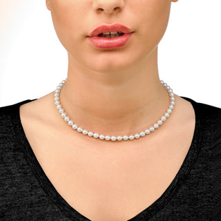 Sterling Silver Rhodium Plated Choker for Women with Organic Pearl, 6mm Round White Pearl, 15.7" Length, Lyra Collection