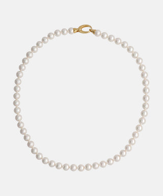 Sterling Silver Gold Plated Necklace for Women with Organic Pearl, 7mm Round White Pearls, 17.7" Necklace Length, Lyra Collection