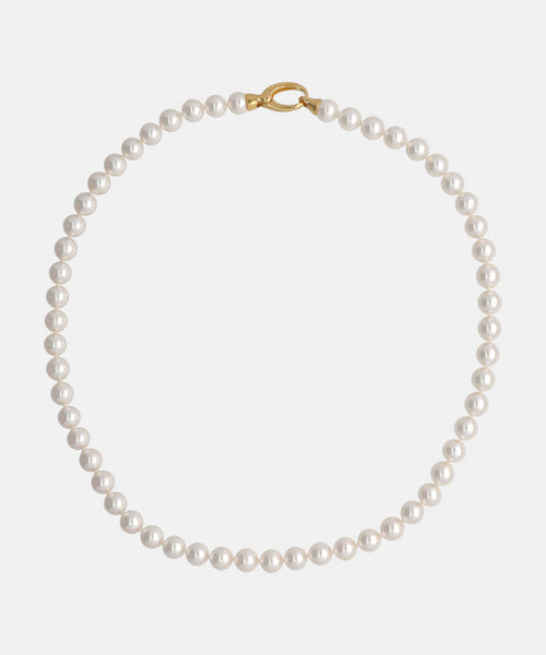 Sterling Silver Gold Plated Necklace for Women with Organic Pearl, 7mm  Round White Pearls, 17.7