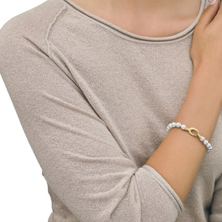 Sterling Silver Gold Plated Bracelet for Women with Organic Pearl, 8mm Round White Pearl, 7.4" Length, Lyra Collection
