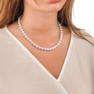 Sterling Silver Gold Plated Necklace for Women with Organic Pearl, 8mm Round White Pearl, 17.7" Length, Lyra Collection
