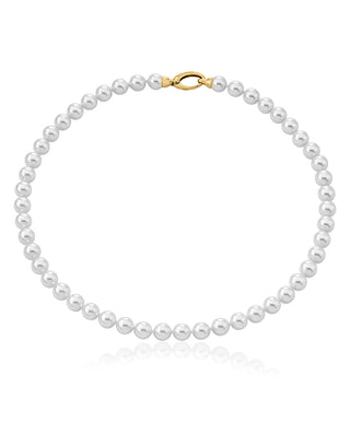 Sterling Silver Gold Plated Necklace for Women with Organic Pearl, 8mm Round White Pearl, 17.7" Length, Lyra Collection