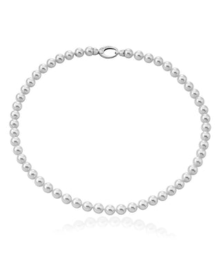 Sterling Silver Rhodium Plated Necklace for Women with Organic Pearl, 8mm Round White Pearl, 17.7" Length, Lyra Collection