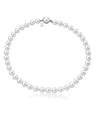 Sterling Silver Rhodium Plated Necklace for Women with Organic Pearl, 8mm Round White Pearls, 17.7" Necklace Length, Lyra Collection
