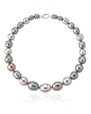 Sterling Silver Rhodium Plated Necklace for Women with Organic Pearl, 10/22mm Baroque Multicolor Pearls, 18.8" Necklace Length, Titania Collection