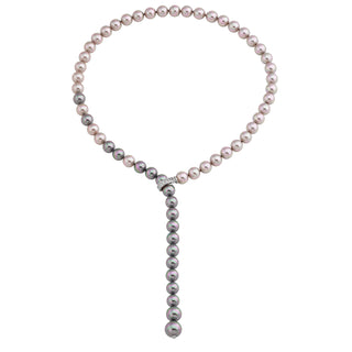 Sterling Silver Rhodium Plated Necklace for Women with Organic Pearl, 8mm Nuage Grey Pearls and Cubic Zirconias, 19.6" Necklace Length, Diana Collection