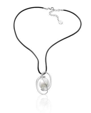 Sterling Silver Rhodium Plated Necklace for Women with Organic Pearl, 18mm Coin White Pearls, 16.5" Necklace Length, Corcega Collection