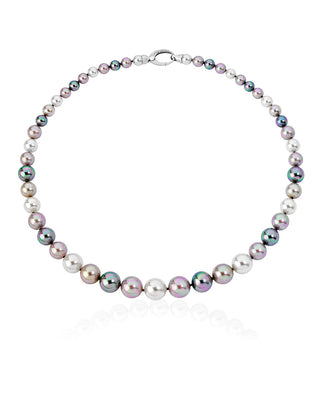 Sterling Silver Rhodium Plated Necklace for Women with Organic Pearl, 6/12mm Round Multicolor Pearl, 17.7" Necklace Length, Lyra Collection