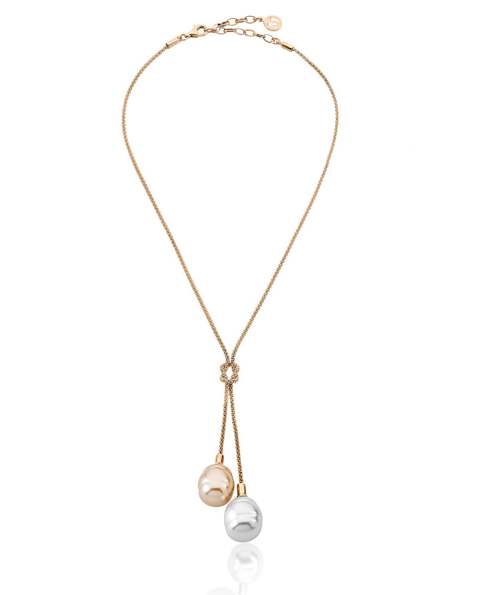 Sterling Silver Gold Plated Short Necklace for Women with Baroque Pearls,  14mm White and Champagne Pearls, 16-18