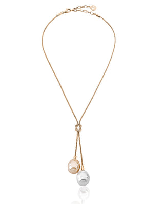 Sterling Silver Gold Plated Short Necklace for Women with Baroque Pearls, 14mm White and Champagne Pearls, 16-18" Length, Tender Collection