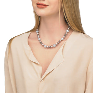 Sterling Silver Rhodium Plated Necklace for Women with Organic Pearl, 8/12mm Round White/Grey/Nuage Pearl, 18.1" Length, Estela Collection