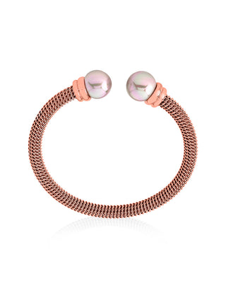 Stainless Steel Pink Plated Bangle Bracelet for Women with Organic Pearl, 12mm Round Nuage Pearl, Tender Collection