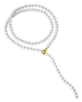 Sterling Silver Gold Plated Long Necklace for Women with White Round Pearls, 8mm Pearl, 35.4" Chain Length with Multiposition Clasp, Jour Collection