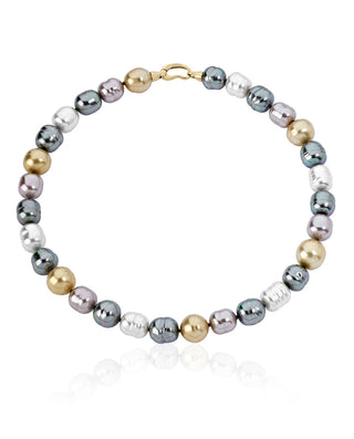 Sterling Silver Gold Plated Necklace for Women with Organic Pearl, 12mm Baroque Multicolor Pearl, 18.8" Length, Agora Collection