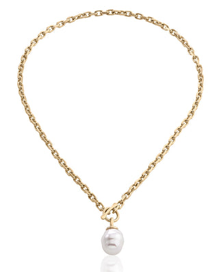 Sterling Silver Gold Plated Necklace for Women with Organic Pearl, 14mm Baroque White Pearl, 18.8" Length, Tender Collection