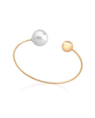 Steel Titanium Gold Plated Bracelet for Women with Organic Pearl, 14mm Round White Pearl, 23" Diameter, Aura Collection