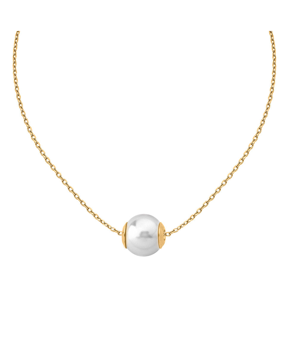 Sterling Silver Gold Plated Choker Necklace for Women with Organic Pearl, 12mm Round White Pearl, 12.9