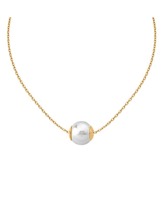 Sterling Silver Gold Plated Choker Necklace for Women with Organic Pearl, 12mm Round White Pearl, 12.9" Length, Nuada Collection