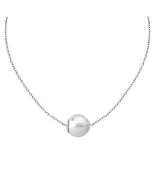 Sterling Silver Rhodium Plated Choker Necklace for Women with Organic Pearl, 12mm Round White Pearl, 12.9/16.9" Length, Nuada Collection