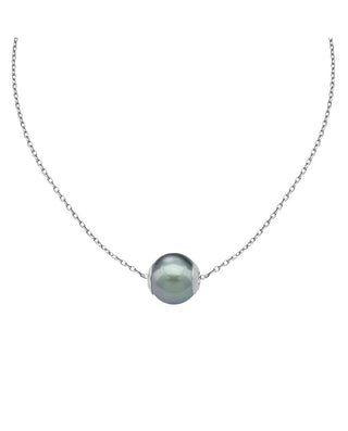 Sterling Silver Rhodium Plated Choker Necklace for Women with Grey Round Pearl, 12mm Pearl, 13"/16.9" Chain Length, Nuada Collection