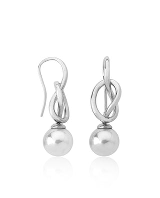 Sterling Silver Rhodium Plated Ling Fish Wire Earrings for Women with Organic Pearl, 10mm Round White Pearl, Sicilia Collection