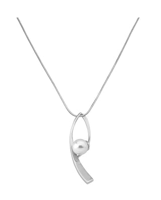 Sterling Silver Rhodium Plated Pendant Necklace for Women with White Round Pearl, 10mm Pearl, 14.5"/16.5" Chain Length,  Collection