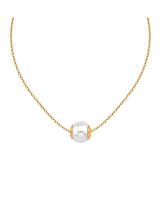 Gold Plated Choker with a 10mm Round White Pearl, 13 + 4 inches Length, Nuada Collection