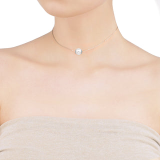 Rhodium Choker with a 10mm Round White Pearl, 13" + 4" Length, Nuada Collection