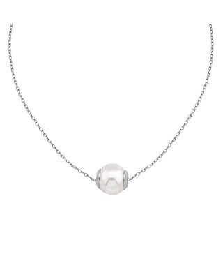 Rhodium Choker with a 10mm Round White Pearl, 13" + 4" Length, Nuada Collection