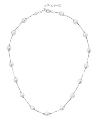 Sterling Silver Rhodium-Plated Chained Necklace for Women with 8mm Round White Pearls, 18-20" Necklace Length, Illusion Collection