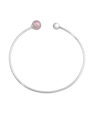 Steel Titanium Rhodium Plated Bracelet for Women with Organic Pearl, 8mm Round Nuage Pearl, 19" Diameter, Aura Collection