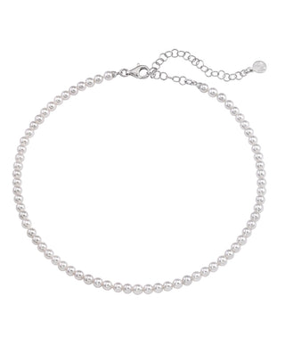 Sterling Silver Rhodium Plated Necklace for Women with Organic Pearl, 4mm Round White Pearl, Ballet Collection
