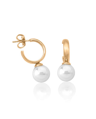 Sterling Silver Gold Plated Earrings for Women with Post and Organic Pearl, 10mm Round White Pearl, Chara Collection
