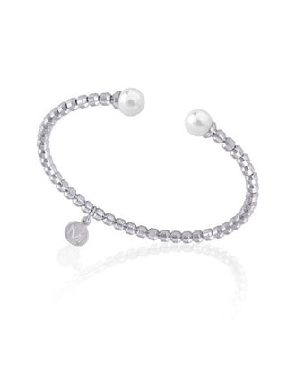 Steel Bangle Bracelet for Women with Organic Pearls, 7mm Round White Pearl, 19.6" size, Carmen Collection